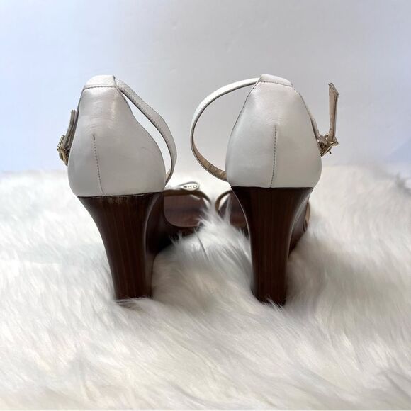 KATE SPADE NY WOMEN’S WOOD WEDGE HEELS STRAPPY WHITE SANDALS SIZE 10 - Picture 6 of 10